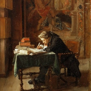 Scholar Portrait of a Young Man Writing - Masterpiece on Silk