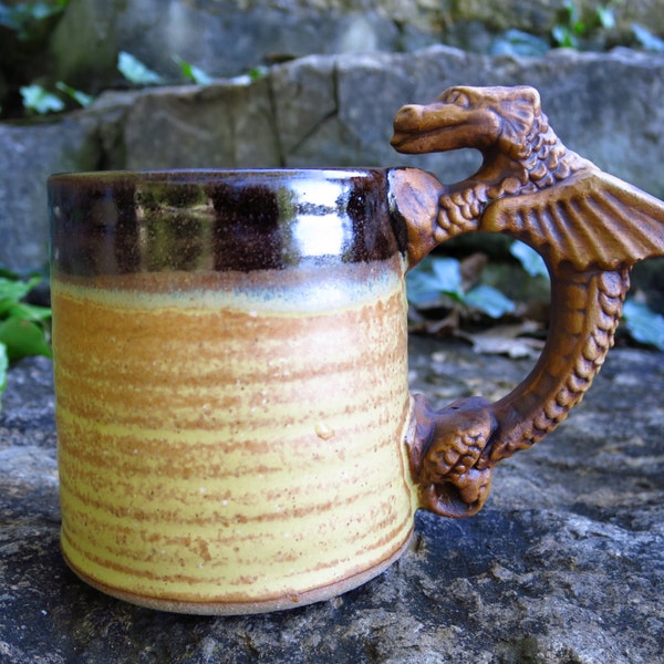 Medieval Half Pint Dragon Mug - Traditional British Stoneware