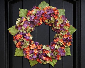 Halloween Wreath, Fall Wreath, Front Door Wreath, Halloween Door Decor, Halloween Porch Decor, Fall Hydrangea Wreath, Autumn Door Wreath
