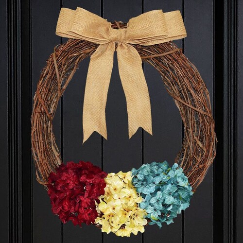 Rustic Patriotic Wreath for Front Door, Wreath with Hydrangeas, Summer Grapevine Wreath, Red White Blue Wreath, Porch Decor, Door fashion Hanger