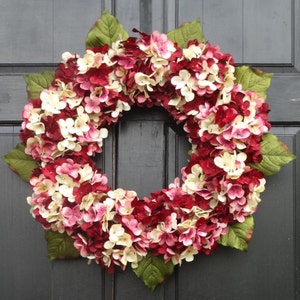 Hydrangea Valentine's Day Wreath for Front Door, Wreath for Spring, Hydrangea Wreath, Pink Cream Red Wreath for Valentines Front Porch Decor