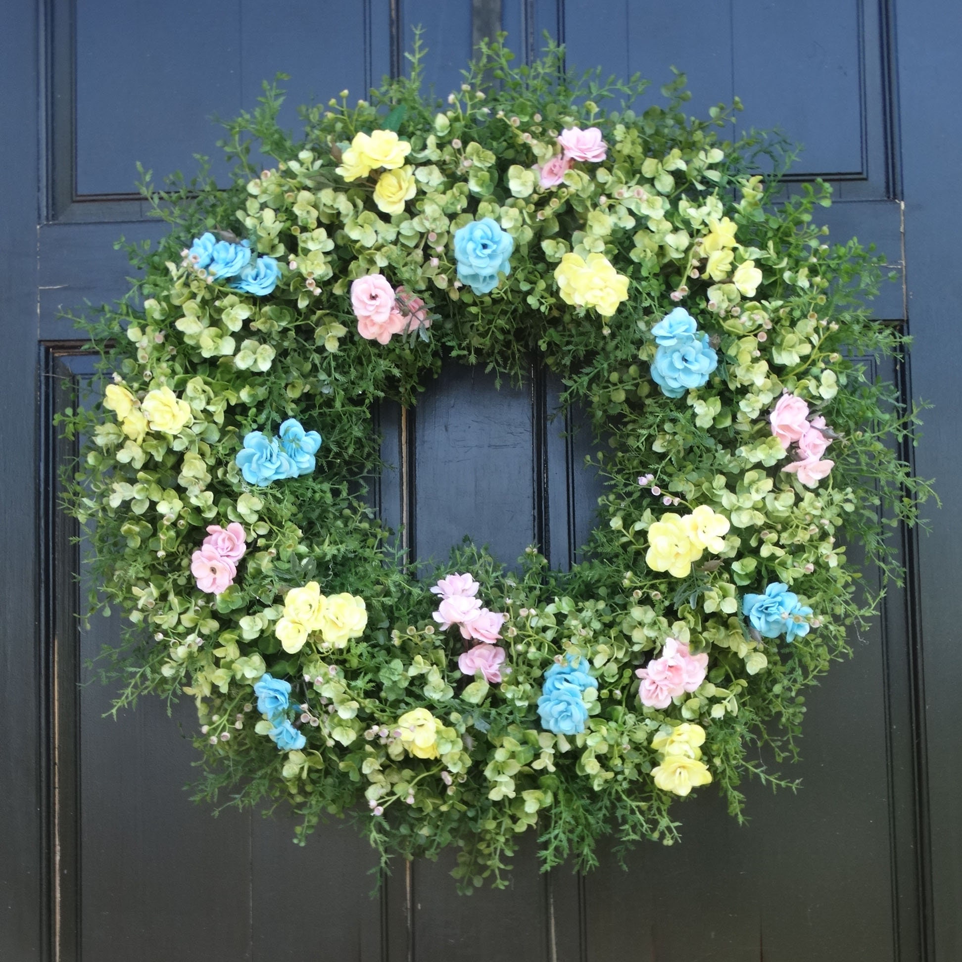 Large Artificial Greenery Wreath, Pastel Mini Rose Wreath, Easter