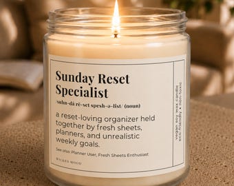 Sunday Reset Specialist Candle - Funny Self Care Gift for Her, Planner Lover Gift, Weekly Reset Gift, Cozy Sunday Gift, Organization Gift