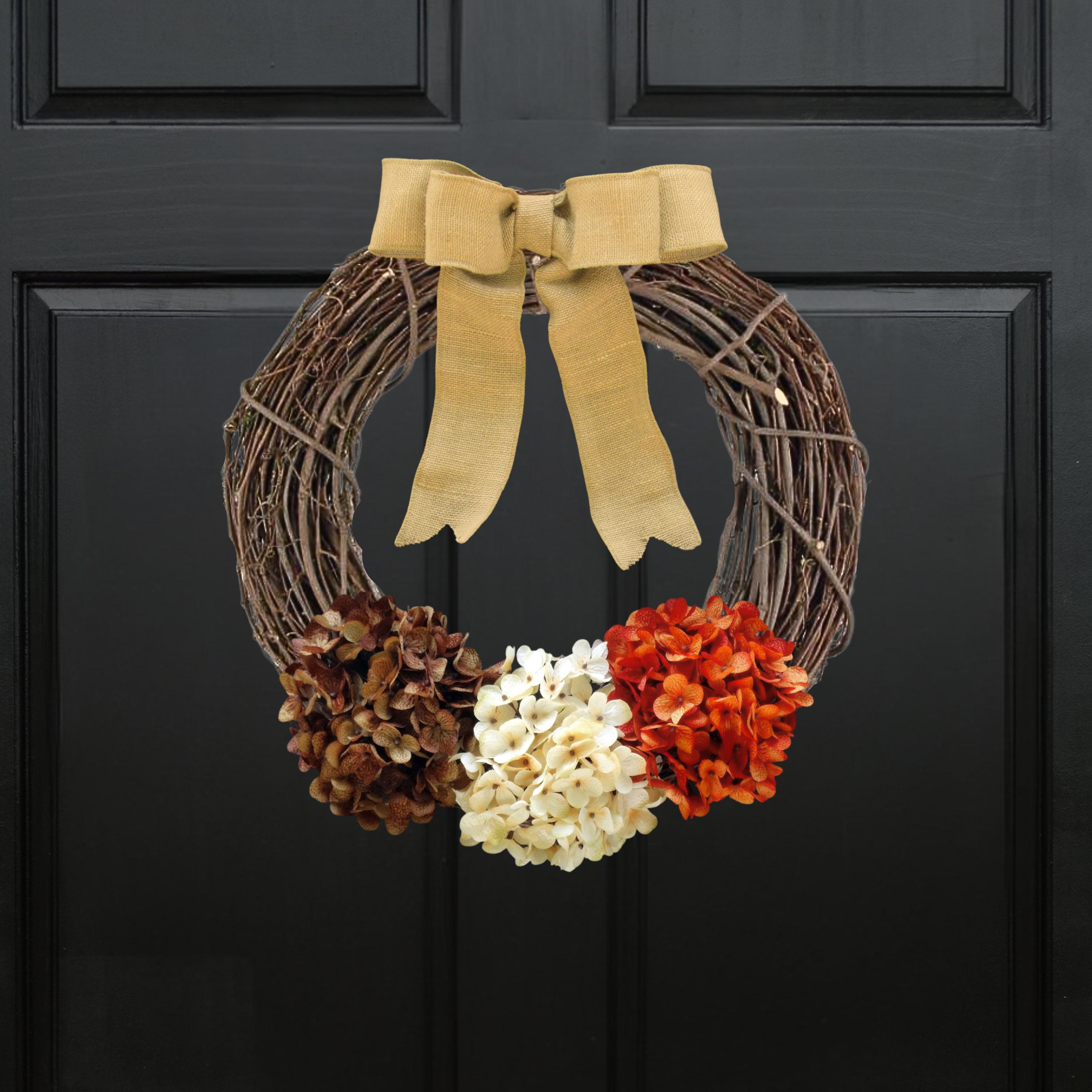 Rustic Fall Wreath for Front Door (Rust/Orange hydrangeas)