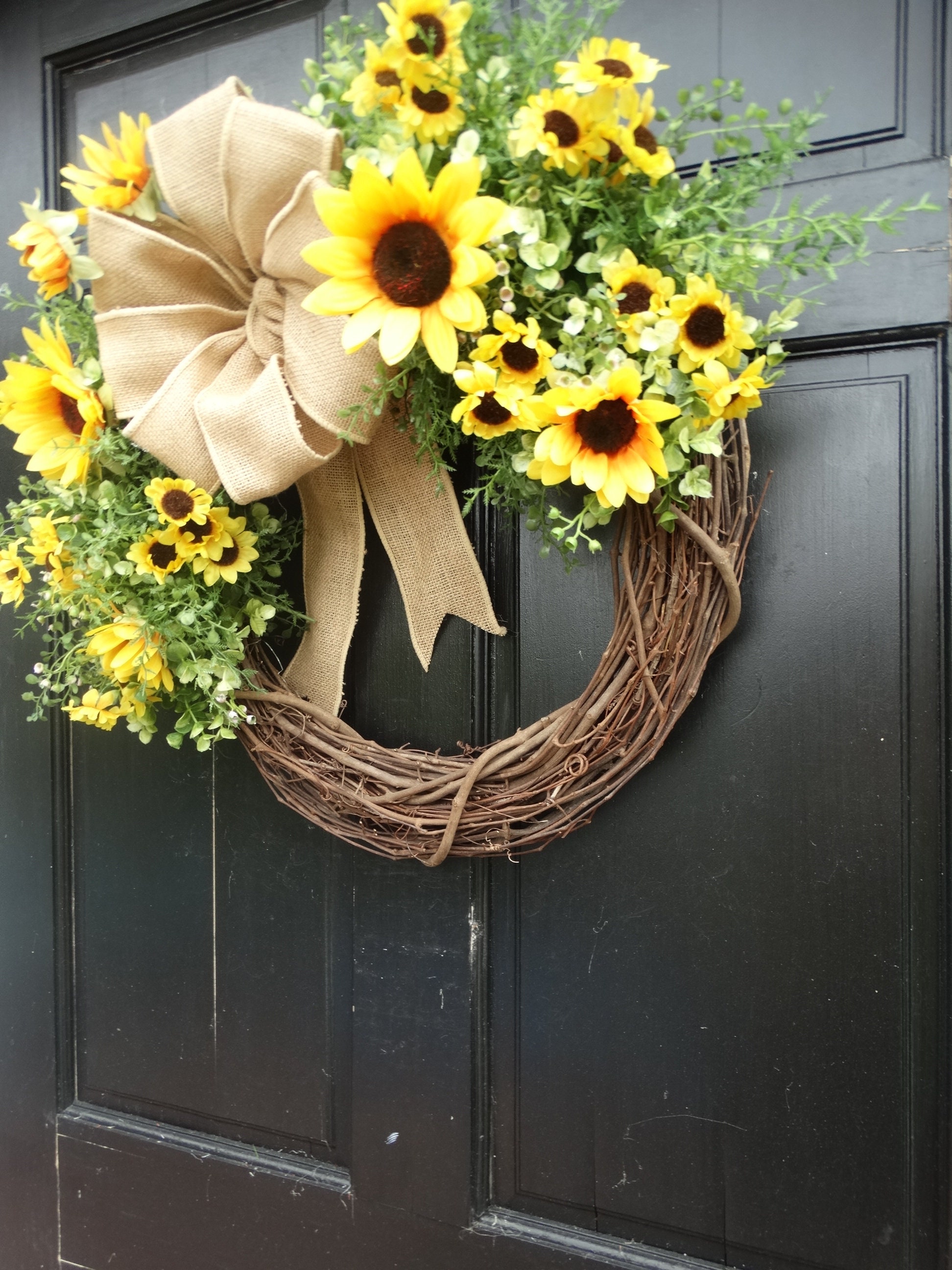 Yellow Sunflower Wreath Mixed Greenery Wreath Front Door Etsy