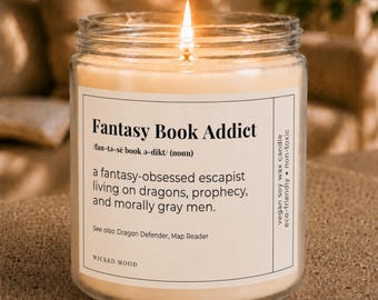 Fantasy Book Addict Candle - Funny Book Lover Gift for Her, Fantasy Reader Gift, Book Club Gift, Dragon Book Gift, Fantasy Reader Candle