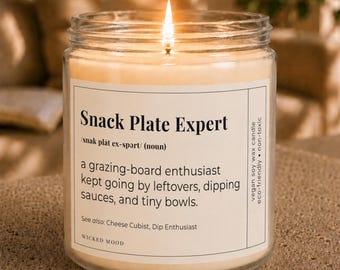 Snack Plate Expert Candle - Funny Foodie Gift for Her, Charcuterie Gift, Grazing Board Gift, Cheese Lover Gift, Funny Food Gift for Her