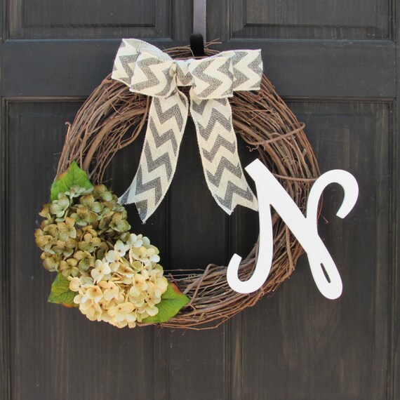 Monogram Wreath Initial Wreath Front Door Wreath Grapevine Wreath Year Round Wreath Fall Wreath With Initial Personalized Wreath