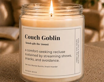 Couch Goblin Candle - Funny Introvert Gift for Her, Homebody Gift, Cozy Stay Home Gift, Antisocial Candle, Funny Gift for Best Friend Her