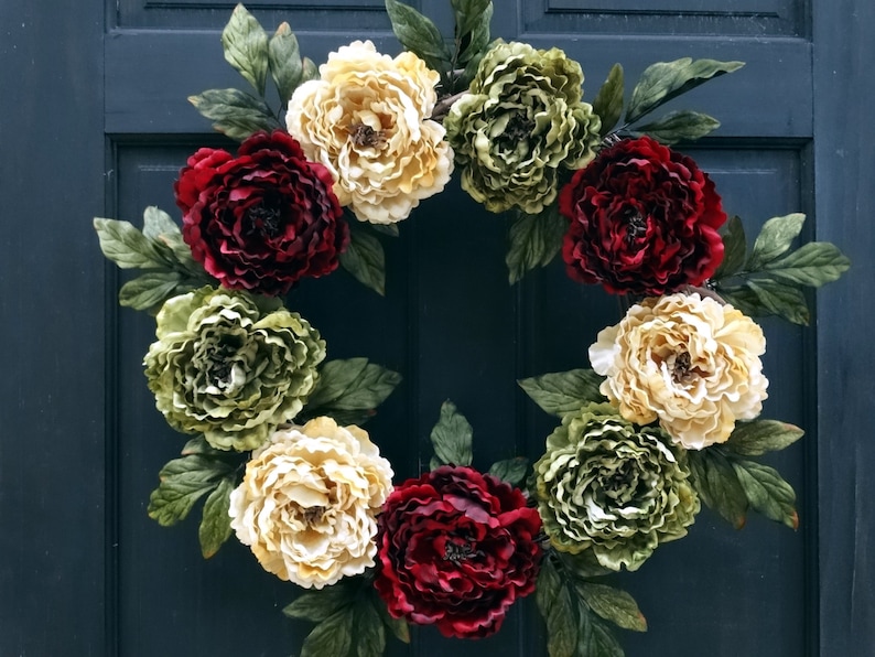 Holiday Wreath Peony Wreath 24 Inch Wreath for Door Large Wreath Front Door Wreath Porch Decor Christmas Wreath Christmas Door Decor