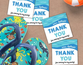 Pool Party Thank You Tags, Splish Splash Theme (Instant Download)