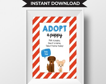 Adopt a Puppy - Puppy Birthday Party Sign. Digital File. Instant Download Puppy Party Sign.