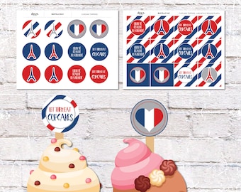 French Theme Cupcake Toppers and Cake Bunting. French Theme Party Decor. Printable / DIY.  *DIGITAL DOWNLOAD*