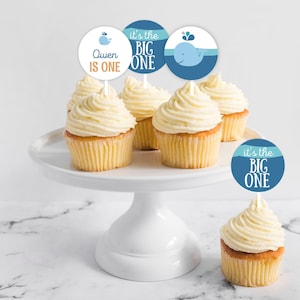 Editable Whale Cupcake Toppers. Whale Birthday. Editable Template in Corjl.