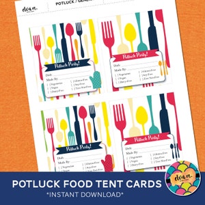 Special Diet Potluck Food Tent Cards with Allergy / Food indicators. Potluck party. INSTANT DOWNLOAD image 3