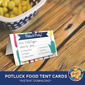 Special Diet Potluck Food Tent Cards with Allergy / Food indicators. Potluck party. INSTANT DOWNLOAD image 2