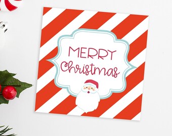 Santa Stripes Merry Christmas Favor Tags. Merry Christmas Cookie Tags. 2.5x2.5" Merry Christmas Tags. Instant Download.