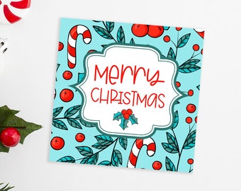 Merry Christmas Tags Candy Canes and Holly. Merry Christmas Cookie Tags. Christmas Favor Tags. 2.5x2.5" Tags. Instant Download.