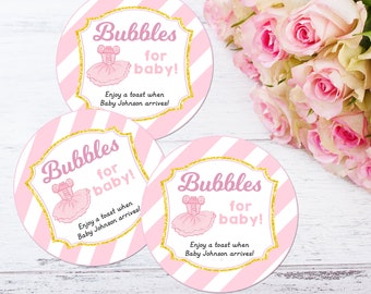 Tutu Champagne Favor Tag. Ballerina "Bubbles for Baby" favor tag. Personalize in Adobe Reader. *Instant Download*