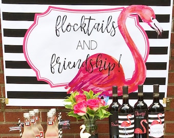 Flamingle - "Flocktails and Friendship" 24x36" Printable Backdrop. Flamingle Party Decor. *INSTANT DOWNLOAD*