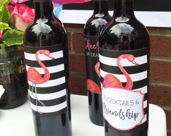 Let's Flamingle Wine Labels. Ladies Night Wine Lables *INSTANT DOWNLOAD*