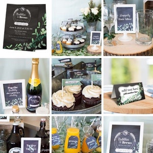 Bubbles and Brews Before the I Dos Couples Shower Printable Set. Bearbeitbare Vorlagen in Corjl.