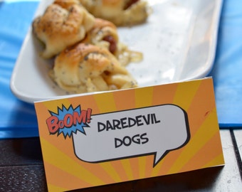 Superhero Party Food Cards, Printable Tent Labels (Instant Download)