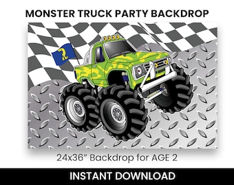 24x36" Monster Truck-achtergrond (leeftijd 2). Monster Truck-feest. *INSTANT DOWNLOAD*