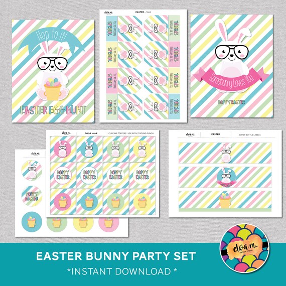 Easter Bunny Party Set. Cupcake Toppers, Signs, Easter Egg Hunt Sign, Favor Tags. DIGITAL DOWNLOAD* Il_570xn