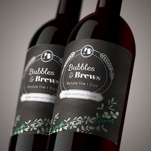 Bubbles and Brews Wedding Shower Wine Labels. Editable. Personalize and Print in Corjl. Instant Download.