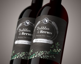 Bubbles and Brews Wedding Shower Wine Labels. Editable. Personalize and Print in Corjl. Instant Download.