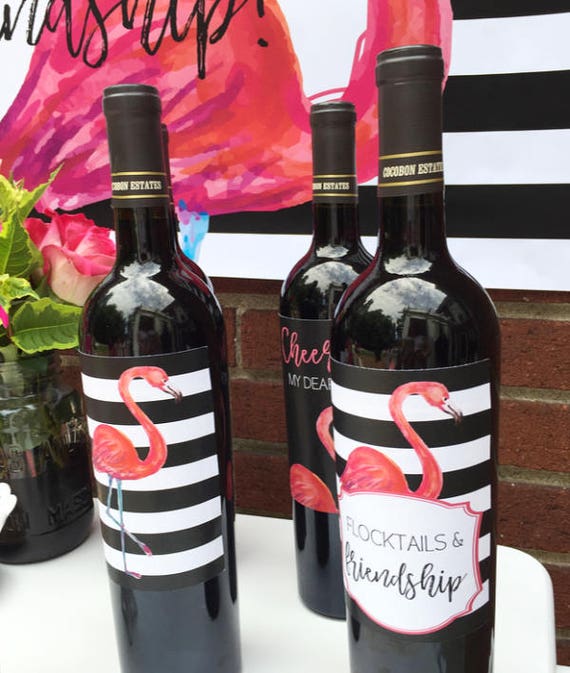Let's Flamingle Wine Labels. Ladies Night Wine Lables *INSTANT DOWNLOAD* Il_570xn