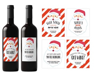 Santa Christmas Wine Label Set. Personalize and Print Christmas Wine Labels. Editable Template in Corjl.