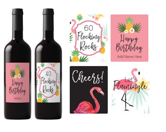 Flamingle Wine Labels. [AGE] Flocking Rocks Wine Labels. Personalize and print yourself. *INSTANT DOWNLOAD*