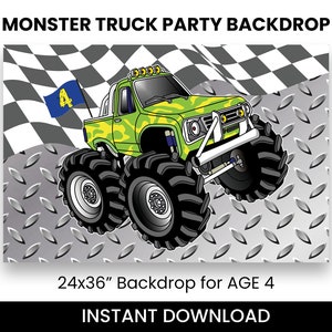 24x36&quot; Monster Truck Backdrop (Age 4). Monster Truck Party. *INSTANT DOWNLOAD*