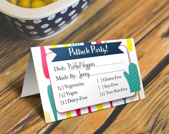 Special Diet Potluck Food Tent Cards with Allergy / Food indicators. Potluck party. *INSTANT DOWNLOAD*