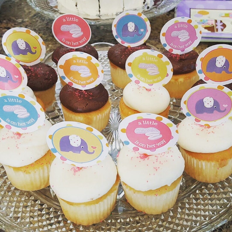 Cupcake Toppers And Cake Bunting For Baby Girl Elephant Baby Etsy