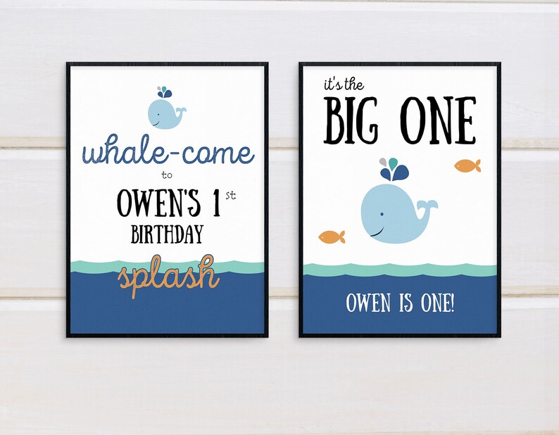 Editable Whale Birthday Printable Set. Whale Birthday Party Printables. Editable Templates in Corjl. image 2