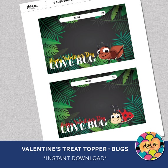Love Bug Valentines Day Treat Topper. Bug gift Valentine. Kids Valentines. *INSTANT DOWNLOAD* Il_570xn