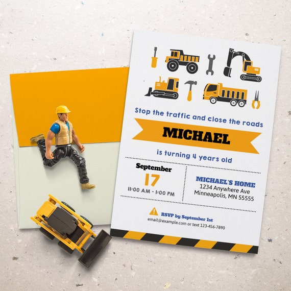 Construction Birthday Invitation. Kids Birthday Party. Personalized - Digital / Printable File Il_570xn
