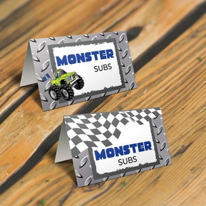 Monster Truck Food Tent Cards for Third Birthday Party. Includes 2 Designs. Instant Download + Edit in Adobe Reader.