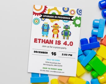 Robot Birthday Invitation, Kids Party (Editable Corjl Template)