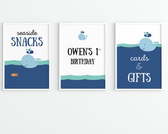 Editable Whale Party Signs. 4x6" Whale Party Signs. Whale Birthday. Whale Baby Shower. Editable Template in Corjl.