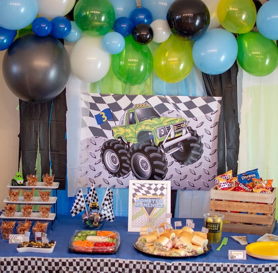 Monster Truck Backdrop. Monster Truck Party Backdrop (Age 3). Monster Truck Decorations. *INSTANT DOWNLOAD* Il_570xn