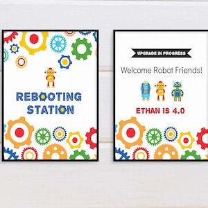 Editable Robot Party Signs. 8x10 Robot Birthday Party Signs. Editable Template in Corjl. image 1