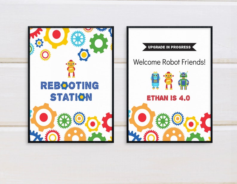 Editable Robot Party Signs. 8x10 Robot Birthday Party Signs. Editable Template in Corjl. image 1