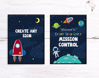 Editable Space Party Signs. 8x10" Space Party Signs. Space Birthday. Editable Template in Corjl.