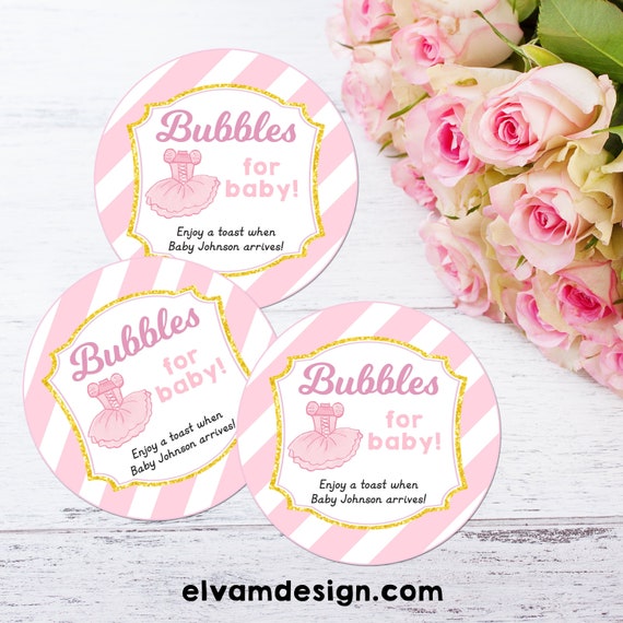 Tutu Champagne Favor Tag. Ballerina "Bubbles for Baby" favor tag. Personalize in Adobe Reader. *Instant Download* Il_570xn