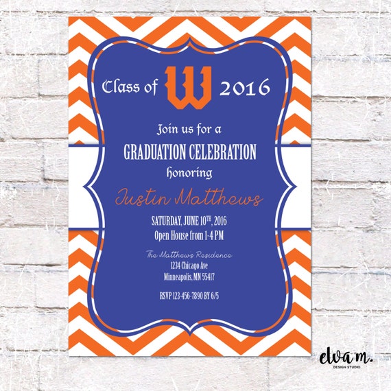graduation invitation with school logo and colors high school grad