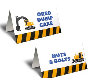 Construction Food Tent Cards. Construction Place Cards. Editable Template in Corjl.